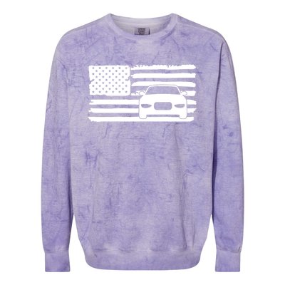 American Flag Car Racing Gift Vintage Usa Flag Auto Racing Funny Gift Colorblast Crewneck Sweatshirt