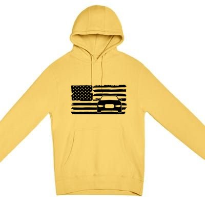 American Flag Car Racing Gift Vintage Usa Flag Auto Racing Funny Gift Premium Pullover Hoodie