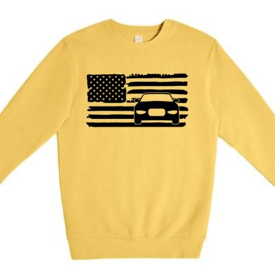 American Flag Car Racing Gift Vintage Usa Flag Auto Racing Funny Gift Premium Crewneck Sweatshirt