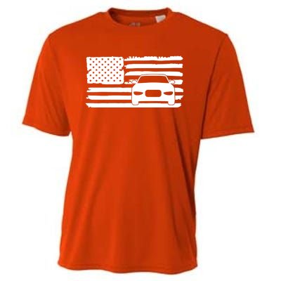 American Flag Car Racing Gift Vintage Usa Flag Auto Racing Funny Gift Cooling Performance Crew T-Shirt