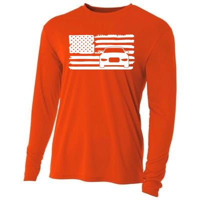 American Flag Car Racing Gift Vintage Usa Flag Auto Racing Funny Gift Cooling Performance Long Sleeve Crew