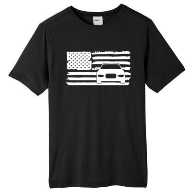 American Flag Car Racing Gift Vintage Usa Flag Auto Racing Funny Gift Tall Fusion ChromaSoft Performance T-Shirt