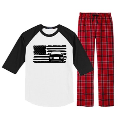 American Flag Car Racing Gift Vintage Usa Flag Auto Racing Funny Gift Raglan Sleeve Pajama Set