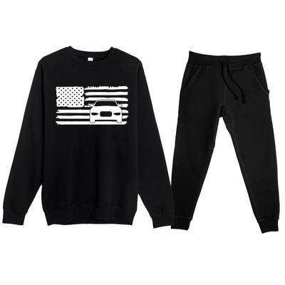 American Flag Car Racing Gift Vintage Usa Flag Auto Racing Funny Gift Premium Crewneck Sweatsuit Set