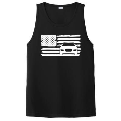 American Flag Car Racing Gift Vintage Usa Flag Auto Racing Funny Gift PosiCharge Competitor Tank