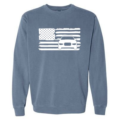 American Flag Car Racing Gift Vintage Usa Flag Auto Racing Funny Gift Garment-Dyed Sweatshirt