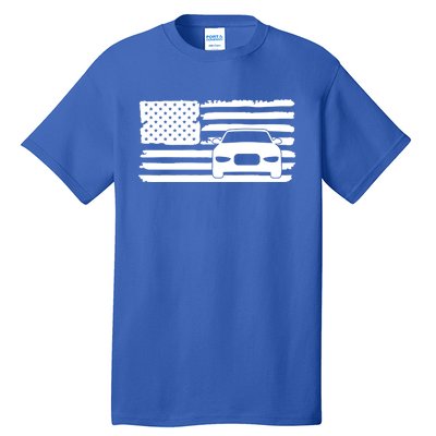 American Flag Car Racing Gift Vintage Usa Flag Auto Racing Funny Gift Tall T-Shirt