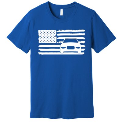 American Flag Car Racing Gift Vintage Usa Flag Auto Racing Funny Gift Premium T-Shirt