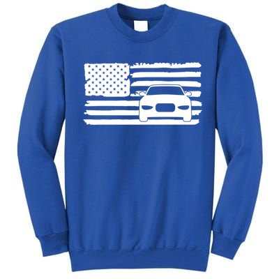 American Flag Car Racing Gift Vintage Usa Flag Auto Racing Funny Gift Tall Sweatshirt