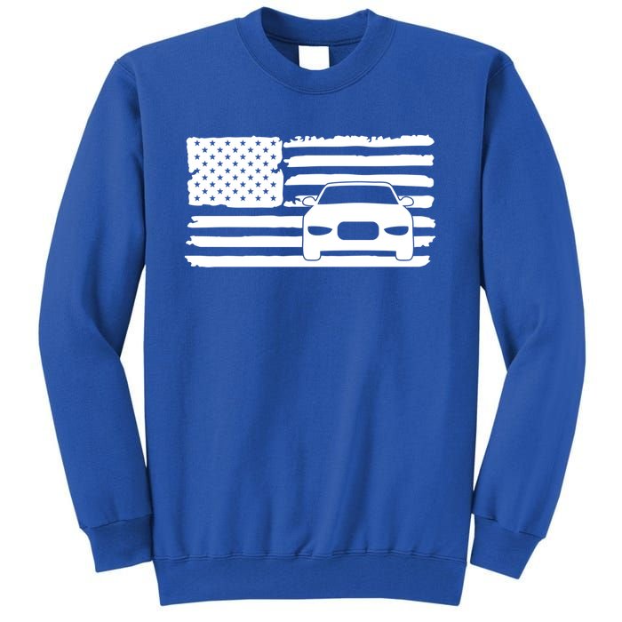 American Flag Car Racing Gift Vintage Usa Flag Auto Racing Funny Gift Tall Sweatshirt