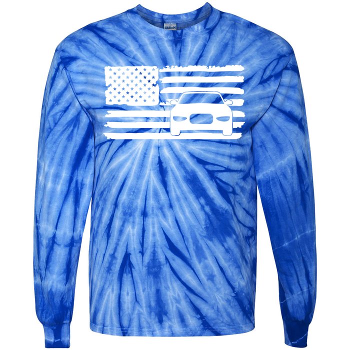 American Flag Car Racing Gift Vintage Usa Flag Auto Racing Funny Gift Tie-Dye Long Sleeve Shirt