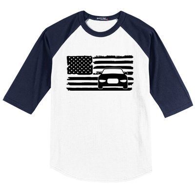 American Flag Car Racing Gift Vintage Usa Flag Auto Racing Funny Gift Baseball Sleeve Shirt