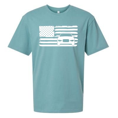 American Flag Car Racing Gift Vintage Usa Flag Auto Racing Funny Gift Sueded Cloud Jersey T-Shirt