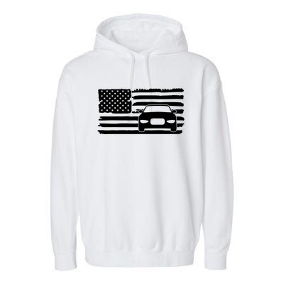 American Flag Car Racing Gift Vintage Usa Flag Auto Racing Funny Gift Garment-Dyed Fleece Hoodie