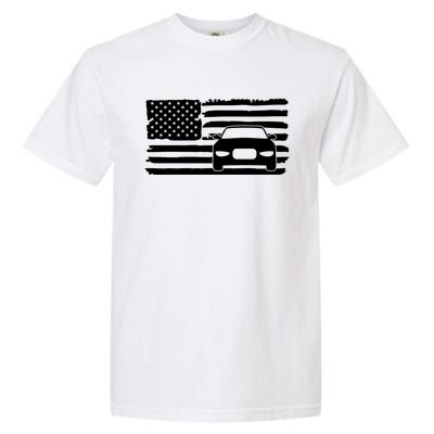 American Flag Car Racing Gift Vintage Usa Flag Auto Racing Funny Gift Garment-Dyed Heavyweight T-Shirt