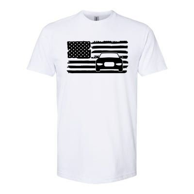 American Flag Car Racing Gift Vintage Usa Flag Auto Racing Funny Gift Softstyle CVC T-Shirt