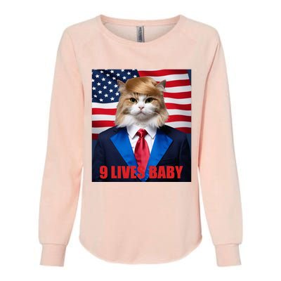 American Flag Cat In Suite Donald Trump Nine Lives Baby Womens California Wash Sweatshirt