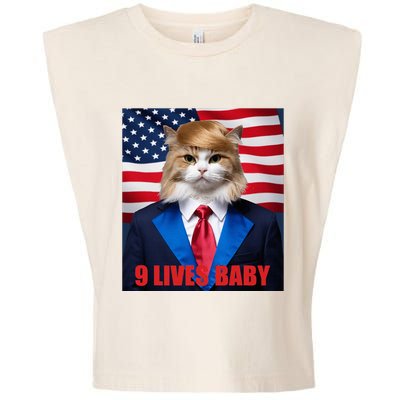 American Flag Cat In Suite Donald Trump Nine Lives Baby Garment-Dyed Women's Muscle Tee