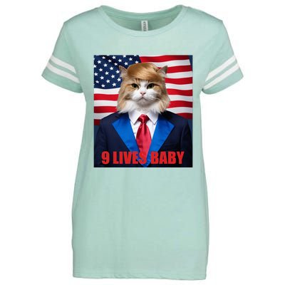 American Flag Cat In Suite Donald Trump Nine Lives Baby Enza Ladies Jersey Football T-Shirt