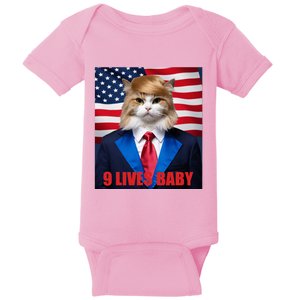 American Flag Cat In Suite Donald Trump Nine Lives Baby Baby Bodysuit