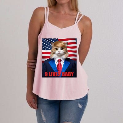 American Flag Cat In Suite Donald Trump Nine Lives Baby Women's Strappy Tank