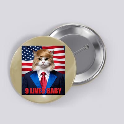 American Flag Cat In Suite Donald Trump Nine Lives Baby Button