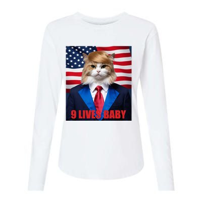 American Flag Cat In Suite Donald Trump Nine Lives Baby Womens Cotton Relaxed Long Sleeve T-Shirt