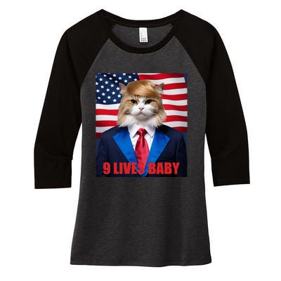 American Flag Cat In Suite Donald Trump Nine Lives Baby Women's Tri-Blend 3/4-Sleeve Raglan Shirt