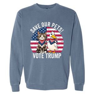 American Flag Cat & Duck Save Our Pets Vote For Trump 2024 Garment-Dyed Sweatshirt