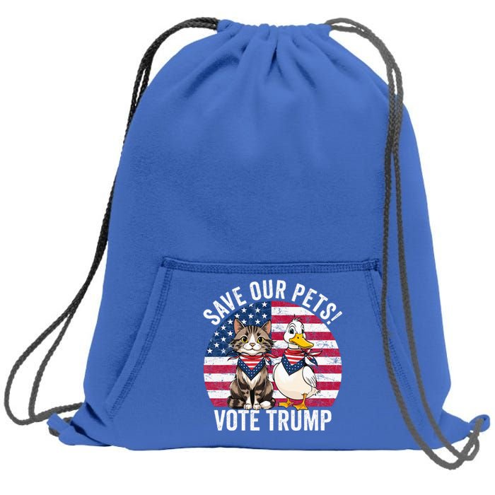 American Flag Cat & Duck Save Our Pets Vote For Trump 2024 Sweatshirt Cinch Pack Bag