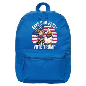 American Flag Cat & Duck Save Our Pets Vote For Trump 2024 16 in Basic Backpack