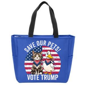 American Flag Cat & Duck Save Our Pets Vote For Trump 2024 Zip Tote Bag