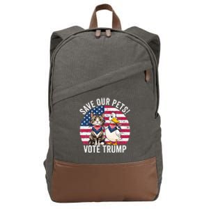 American Flag Cat & Duck Save Our Pets Vote For Trump 2024 Cotton Canvas Backpack