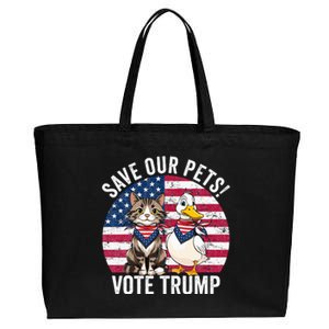 American Flag Cat & Duck Save Our Pets Vote For Trump 2024 Cotton Canvas Jumbo Tote