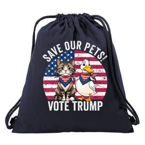 American Flag Cat & Duck Save Our Pets Vote For Trump 2024 Drawstring Bag