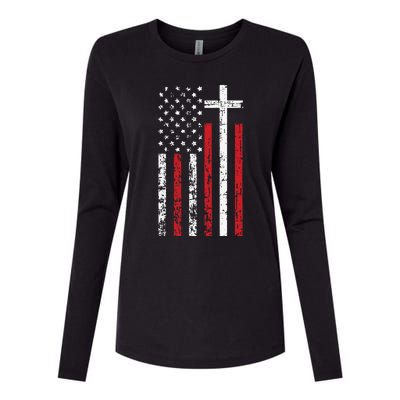 American Flag Cross Christmas Patriotic Religious Christian Womens Cotton Relaxed Long Sleeve T-Shirt