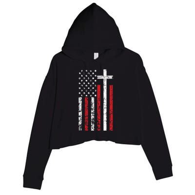 American Flag Cross Christmas Patriotic Religious Christian Crop Fleece Hoodie