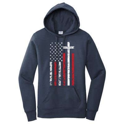 American Flag Cross Christmas Patriotic Religious Christian Women's Pullover Hoodie