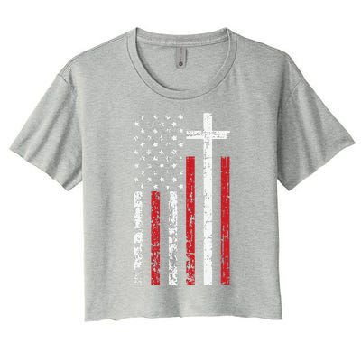 American Flag Cross Christmas Patriotic Religious Christian Women's Crop Top Tee