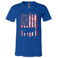 American Flag Cow Vintage Farm Animal Patriotic Farmer Gift V-Neck T-Shirt