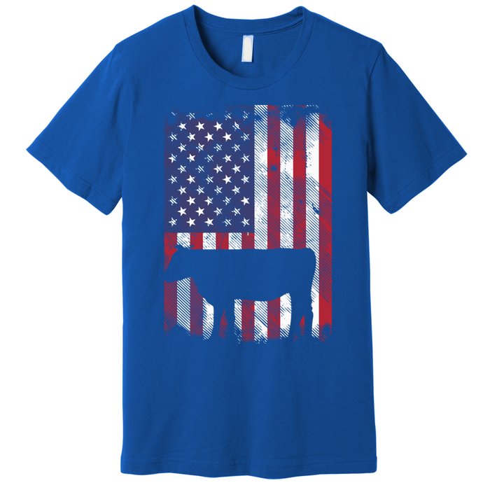 American Flag Cow Vintage Farm Animal Patriotic Farmer Gift Premium T-Shirt