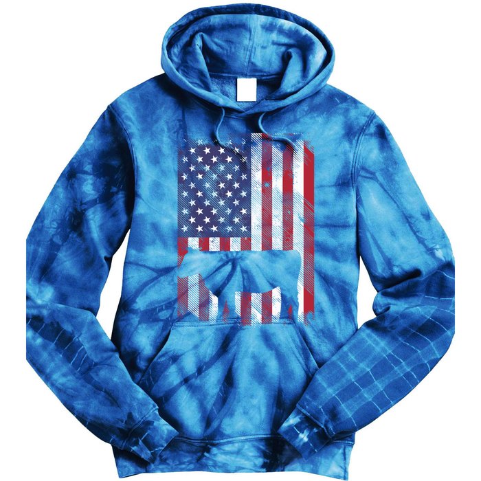 American Flag Cow Vintage Farm Animal Patriotic Farmer Gift Tie Dye Hoodie