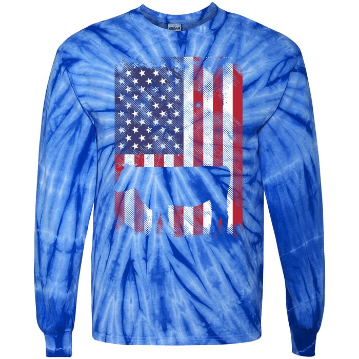 American Flag Cow Vintage Farm Animal Patriotic Farmer Gift Tie-Dye Long Sleeve Shirt