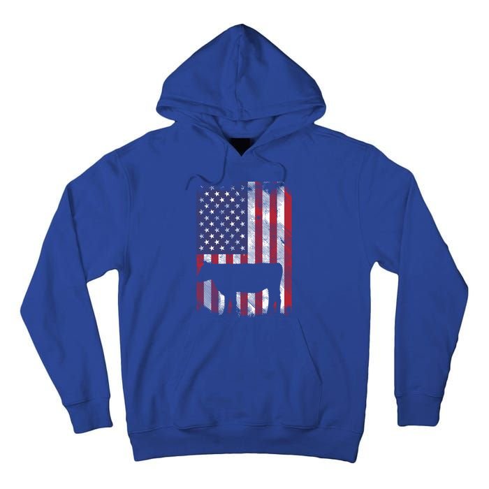 American Flag Cow Vintage Farm Animal Patriotic Farmer Gift Tall Hoodie