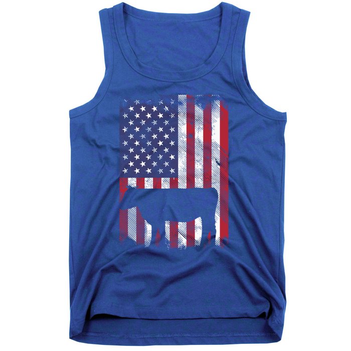 American Flag Cow Vintage Farm Animal Patriotic Farmer Gift Tank Top