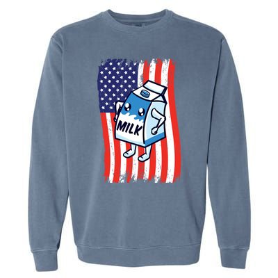 American Flag Cow Milk Carton Great Gift Garment-Dyed Sweatshirt