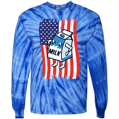 American Flag Cow Milk Carton Great Gift Tie-Dye Long Sleeve Shirt