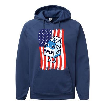 American Flag Cow Milk Carton Great Gift Performance Fleece Hoodie