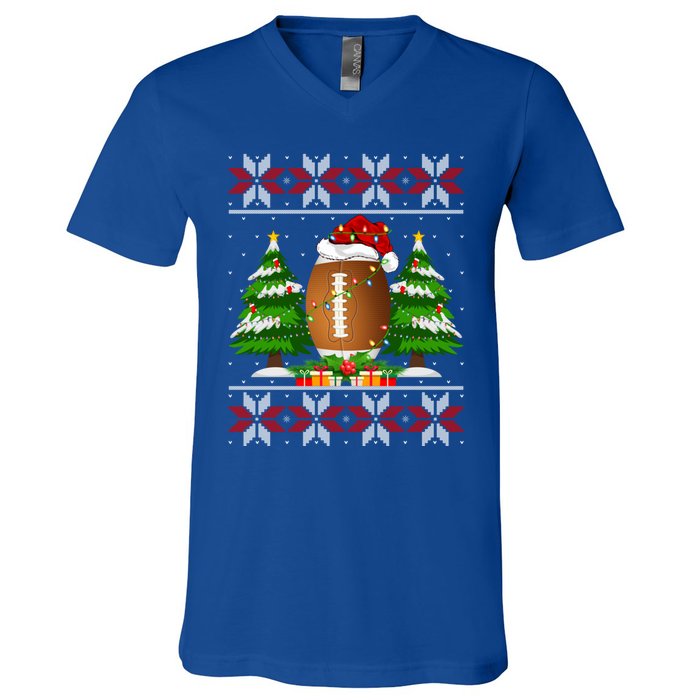 American Football Christmas Tree Lights Ugly Sweater Xmas Cute Gift V-Neck T-Shirt