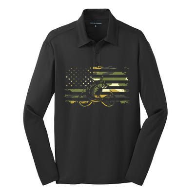 American Flag Camouflage Fishing Silk Touch Performance Long Sleeve Polo